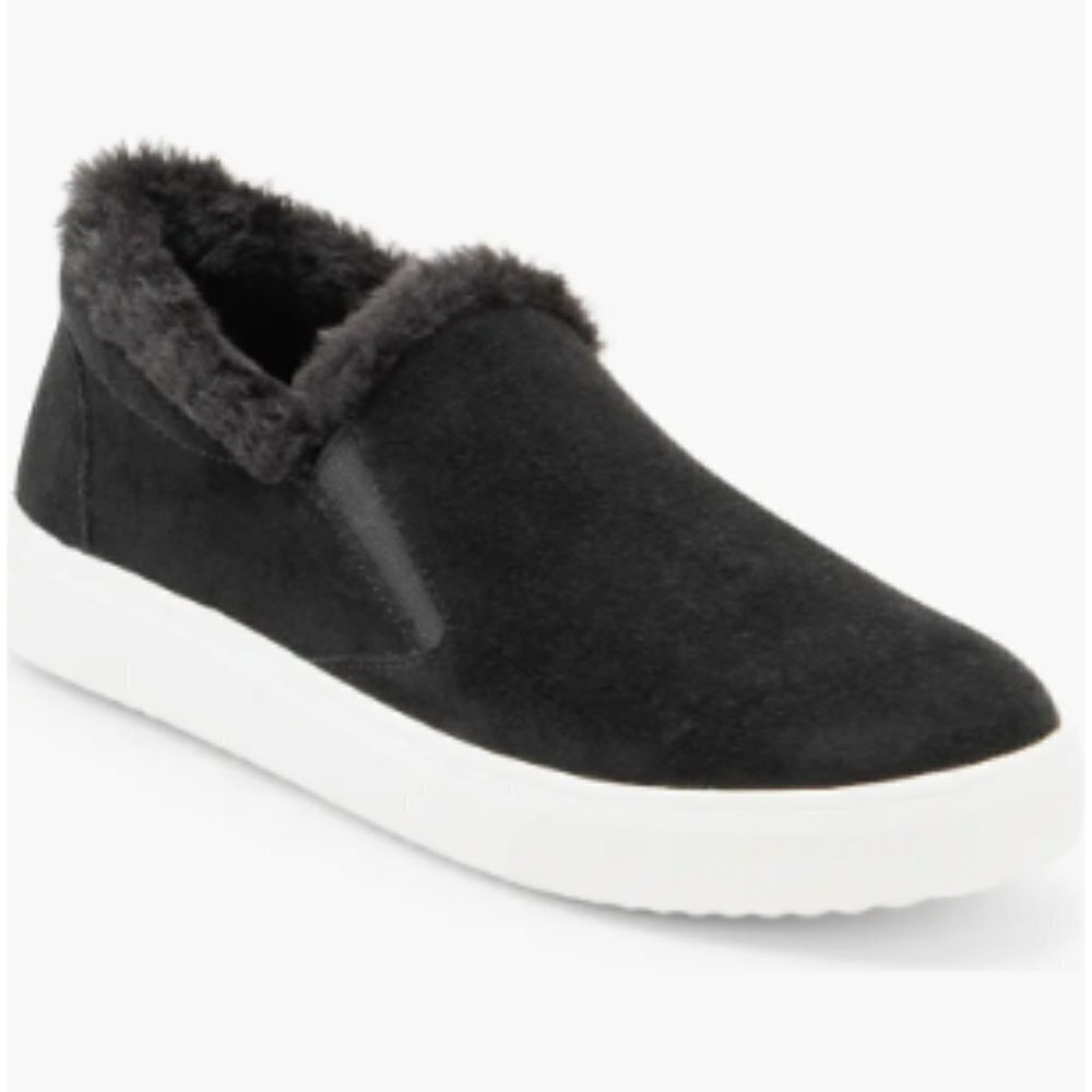 Blondo Gia Faux Fur Trim Waterproof Slip-On Sneaker in Black sz 7